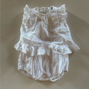 Ralph Lauren Baby White Eyelet Embroidered Ruffle Romper 6–9M (Open Back)
